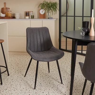 Dunelm Zion Set of 2 Dining Chairs, Faux Suede Grey