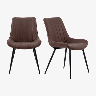 Dunelm Zion Set of 2 Dining Chairs, Faux Suede Brown