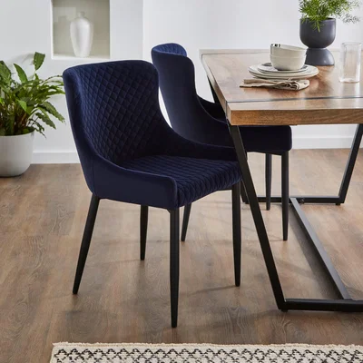 Dunelm Set of 2 Montreal Velvet Dining Chairs Ink (Blue)