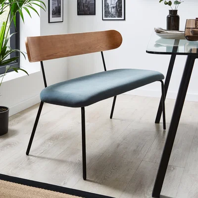 Dunelm Stannis Dining Bench, Velvet Blue/Brown
