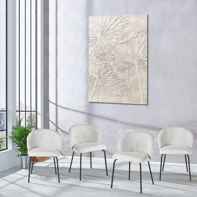 Dunelm Set of 4 Indus Valley Milly Curved Back Boucle Dining Chairs Beige