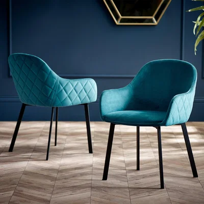 Dunelm Lima Set Of 2 Dining Chairs, Velvet Green