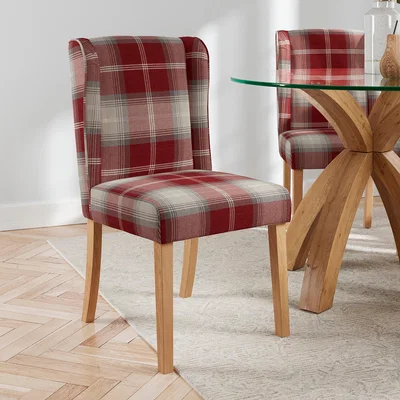 Dunelm Oswald Set of 2 Country Check Dining Chairs Red
