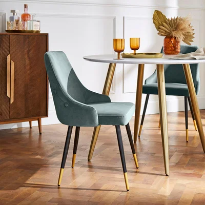Dunelm Ariana Set of 2 Dining Chairs, Velvet Pacific Blue