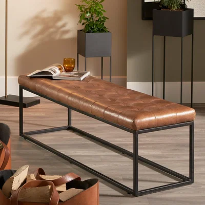 Dunelm Pacific Arlo Leather Dining Bench Brown