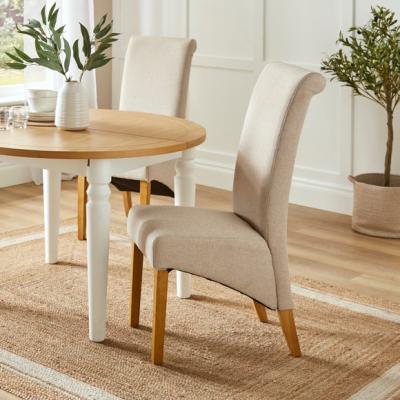 Dunelm Chester Set of 2 Dining Chairs, Natural Herringbone Fabric