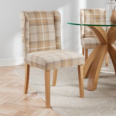 Dunelm Oswald Set of 2 Country Check Dining Chairs Natural