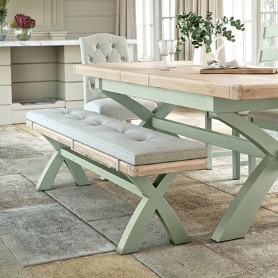Dunelm Salcombe Cross Leg Dining Bench, Oak Green