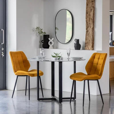 Dunelm Set of 2 Mesa Flatweave Dining Chairs Saffron Yellow
