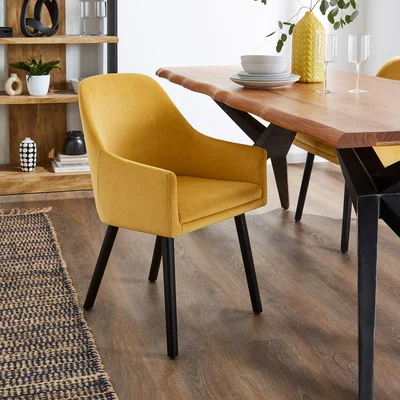 Dunelm Eddie Velvet Carver Dining Chair Old Gold
