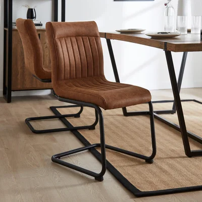 Dunelm Felix Set of 2 Dining Chairs, Faux Leather Tan