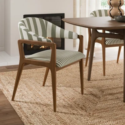 Dunelm Hugh Carver Dark Stained Dining Chair, Contrast Stripe Fabric
