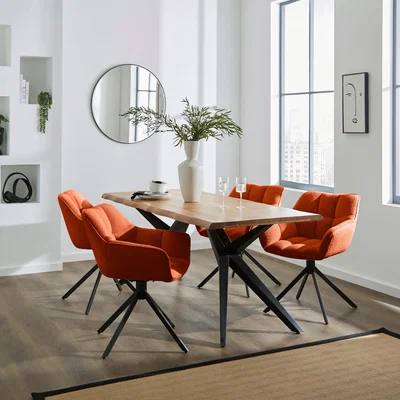 Dunelm Henson Swivel Dining Chair, Boucle Orange Umber