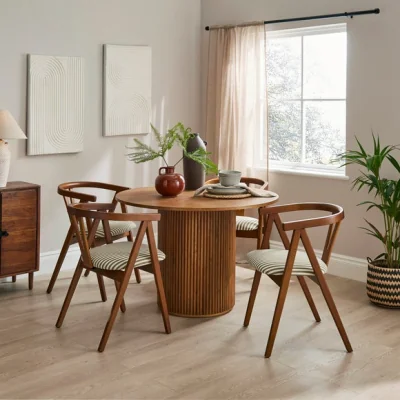 Dunelm Ansel Set of 2 Wishbone Dining Chairs, Striped Fabric