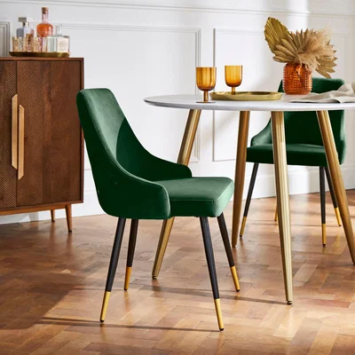 Dunelm Ariana Set of 2 Dining Chairs, Velvet Bottle (Green)