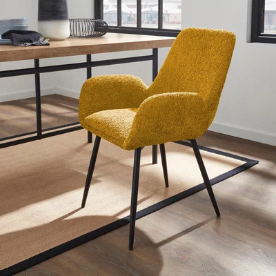 Dunelm Axel Boucle Chenille Dining Chair Old Gold