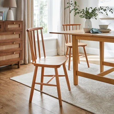 Dunelm Harvey Set of 2 Dining Chairs, Beech Wood Natural