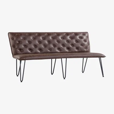 Dunelm Sebastian Studded Back 140cm Bench Brown
