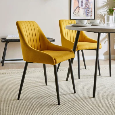 Dunelm Kenton Set of 2 Dining Chairs, Flatweave Fabric Old Gold