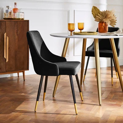 Dunelm Ariana Set of 2 Dining Chairs, Velvet Black