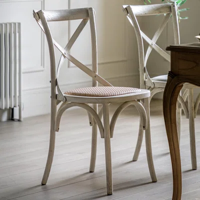 Dunelm Cannock Set of 2 Dining Chairs, Oak & Rattan White