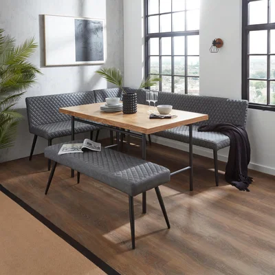 Dunelm Montreal Corner Faux Leather Dining Bench Set, Grey Grey