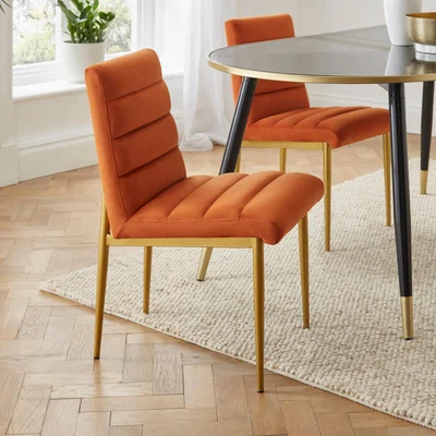 Dunelm Maddison Dining Chair, Velvet Orange Umber