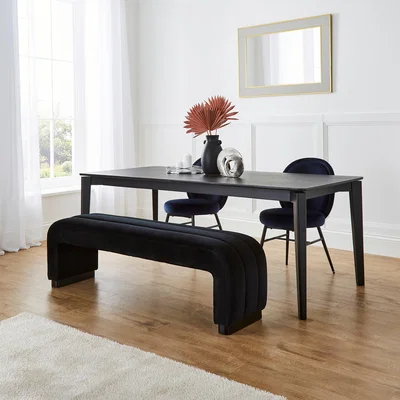 Dunelm Lucilla Velvet Dining Bench Black Velvet