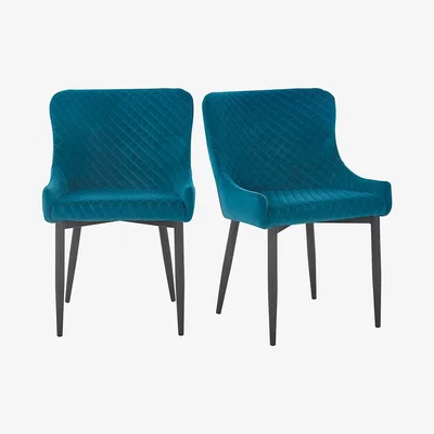 Dunelm Montreal Set of 2 Dining Chairs Teal Velvet Teal (Blue)