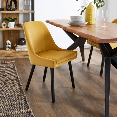 Dunelm Eddie Velvet Dining Chair Old Gold