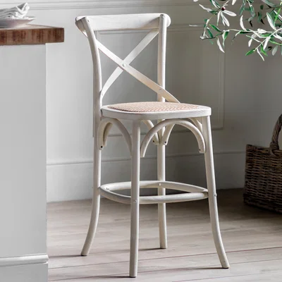 Dunelm Cannock Set of 2 Bar Stools, Rattan White