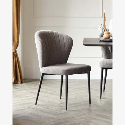 Danetti Harper Warm Grey Soft Touch Boucle Black Metal Dining Chair