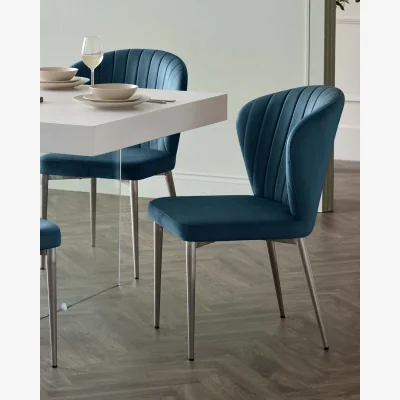 Danetti Harper Dark Blue Plush Velvet Stainless Steel Dining Chair