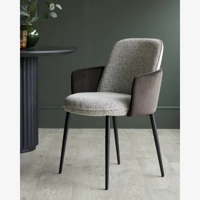 Danetti Wren grey fabric and mocha velvet dining chair