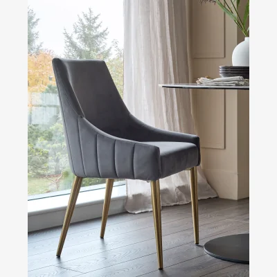 Danetti Juliana Dark Grey Velvet With Brushed Brass Dining Chair