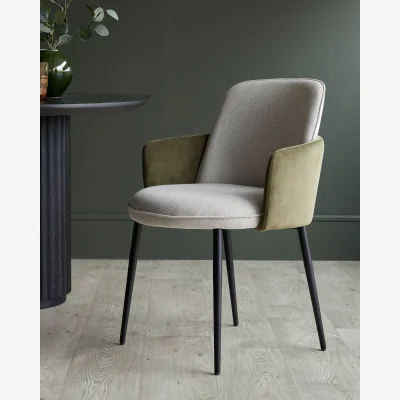 Danetti Wren natural fabric and olive green velvet dining chair