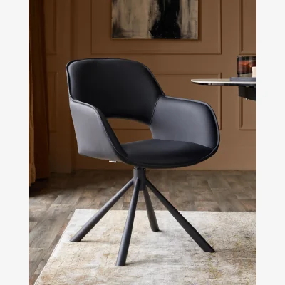 Danetti Marlow black faux leather swivel dining chair