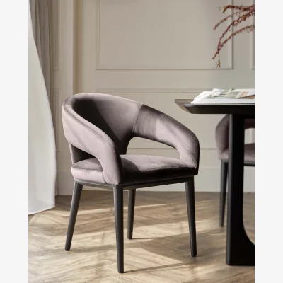 Danetti Heath Mocha Plush Velvet and Black Wood Dining Chair