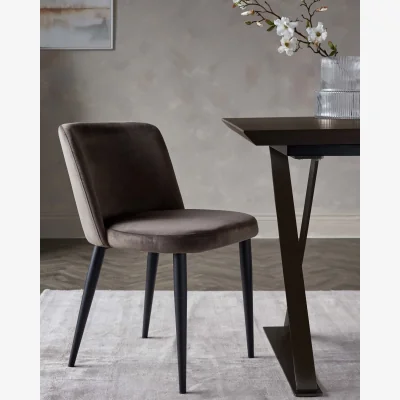 Danetti Trinny Black Metal Dining Chair in Mocha Plush Velvet
