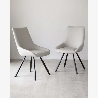 Danetti Theo Light Grey Faux Leather Dining Chair With Black Legs