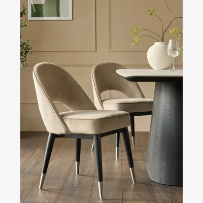 Danetti Clover Champagne Velvet Dining Chair With Stainless Steel Caps