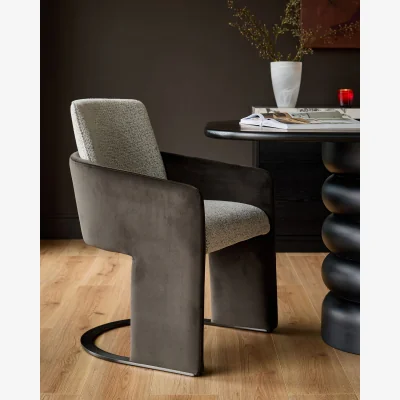 Danetti Wren grey fabric and dark chocolate velvet black steel cantilever dining chair