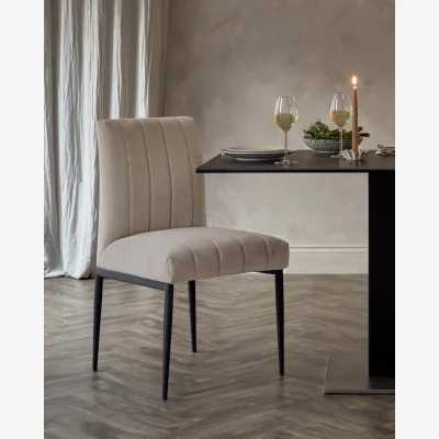 Danetti Kendra Black Metal Dining Chair Champagne Plush Velvet