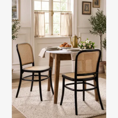 Dibor Set of 2 Noir Rattan Dining Chairs