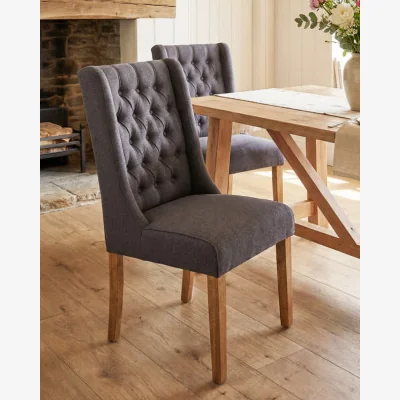 Dibor Set of 2 Cannes Charcoal Button Back Dining Chairs