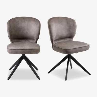 Furniture Village Imperium Pair of Fabric Swivel Dining Chairs - Chocolate