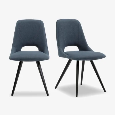 Furniture Village Matera Pair of Fabric Dining Chairs with Black Legs - Midnight Blue