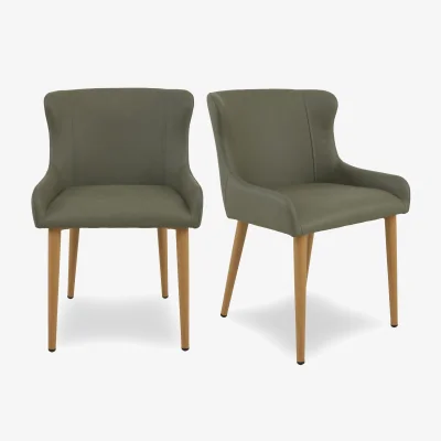 Furniture Village Riga Pair of Upholstered Dining Chairs - Green
