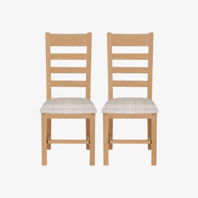 Furniture Village Hewitt Pair of Slatted Dining Chairs with Fabric Seats