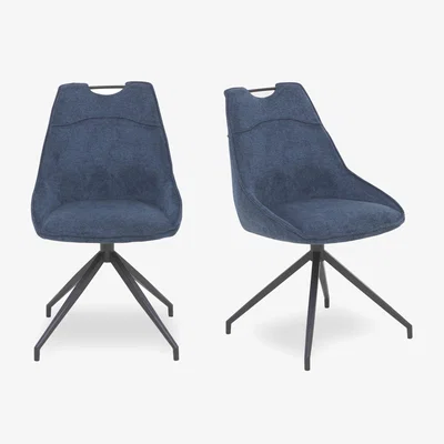 Furniture Village Pedro Pair of Fabric Swivel Dining Chairs - Blue